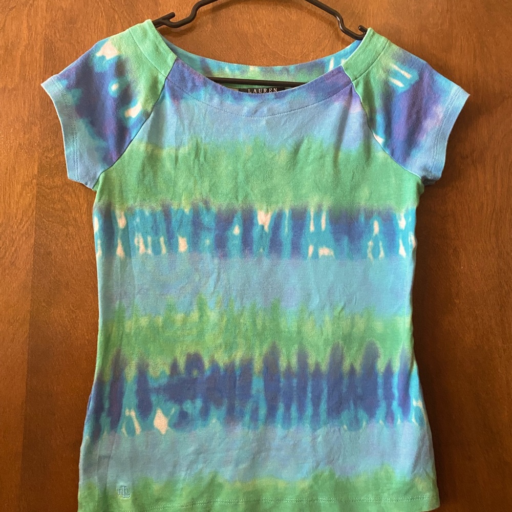 Ralph Lauren Tie Dye Style Top in Greens and Blues
